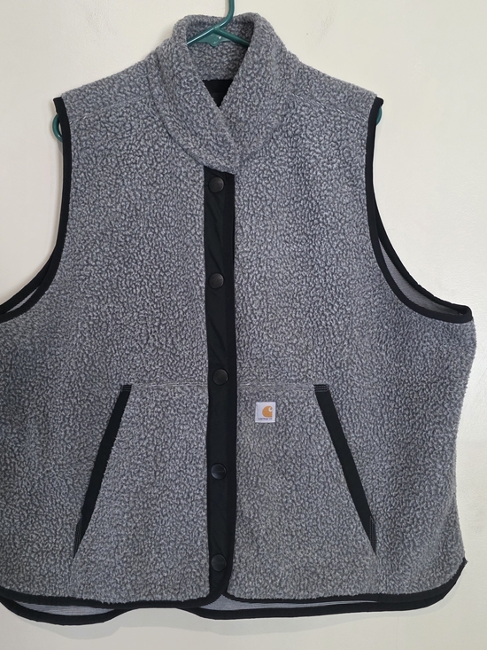 Carhartt Jackets & Blazers - Carhartt Gray Snap Front Vest Stand-Up Collar Pockets Relaxed Fit Women's XXL